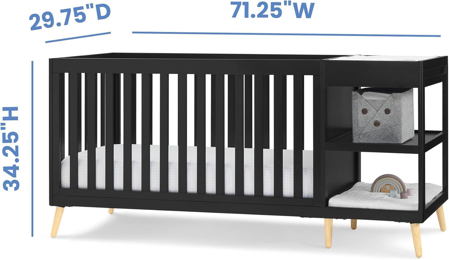 Delta Children Essex 4-in-1 Convertible Crib and Changer, Black Ebony w/Natural Knobs
