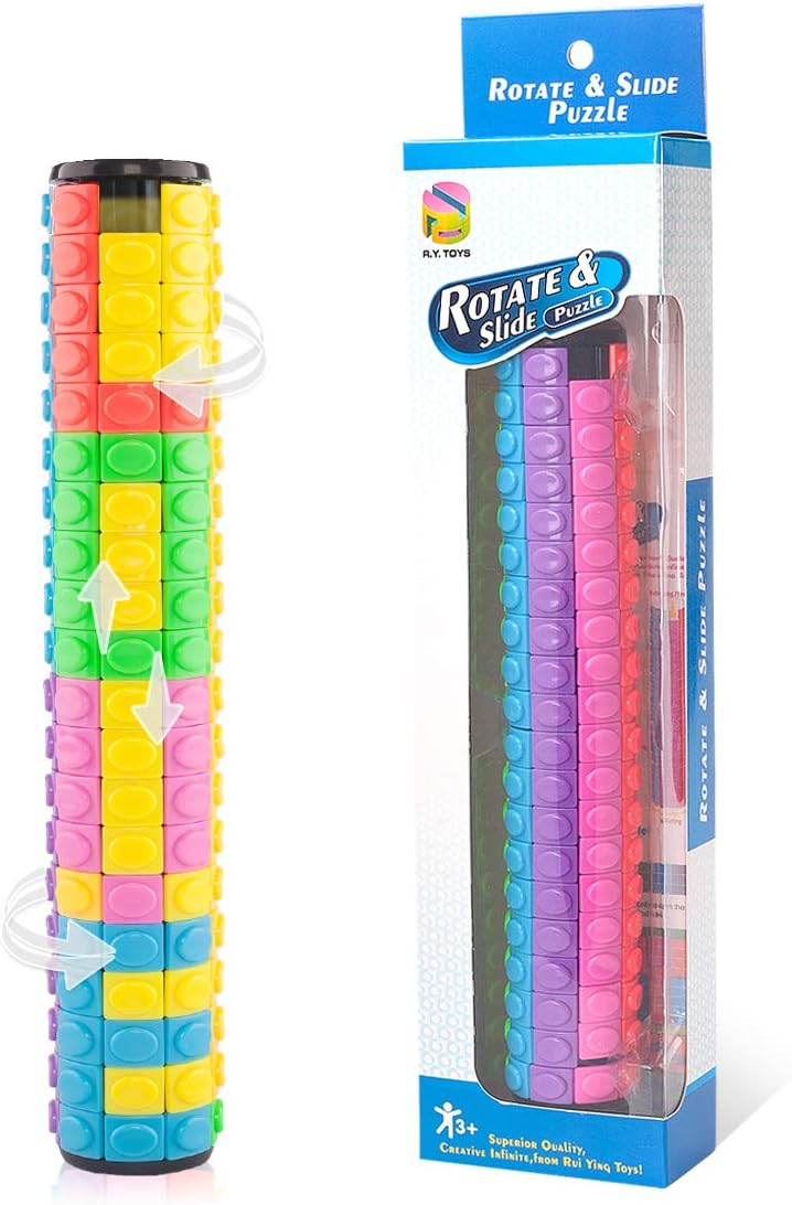 R.Y.TOYS Rotate and Slide Puzzle-Design Patent,Fidget Toys(Restore Order/Create Patterns) 8 Colors,20 Layers-Detach Piece for Quick Play,Brain Teaser,Sensory Toys,Birthday Gifts,Easter Basket Stuffer