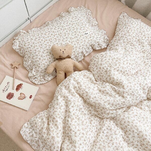 BuLuTu Camellia Floral Print Pillowcase King Muslin Cotton Pillow Case Chic Shabby Pillow Cover with Ruffles Enveloped Pillowcases, Machine Washable, 20x36 inch, 1 Piece