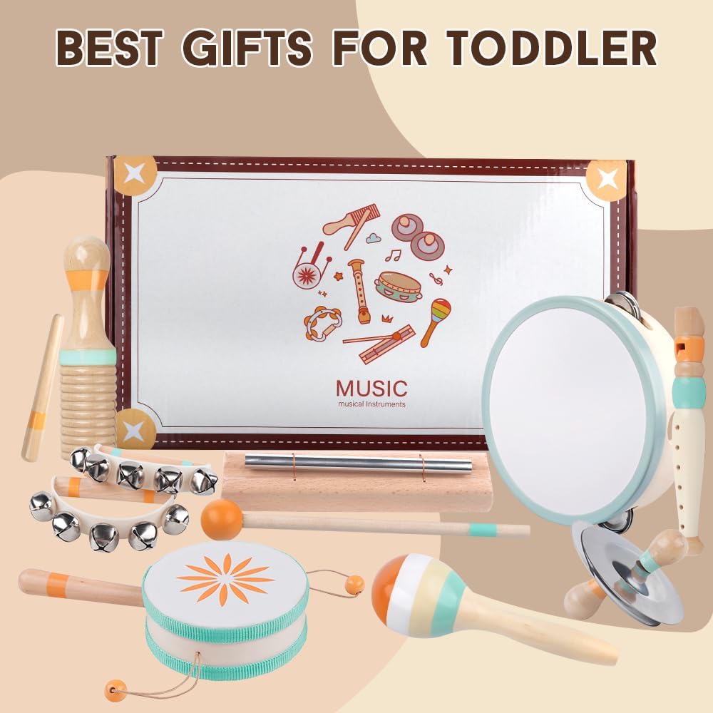 Toddlers Musical Instruments-Baby Montessori Wooden Musical Toys for Toddlers 1-3 Year Old,Kids Percussion Instruments Toy for 1 Year Boy&Girls,Christmas Birthday Gift for 1-3-5+ Year Old