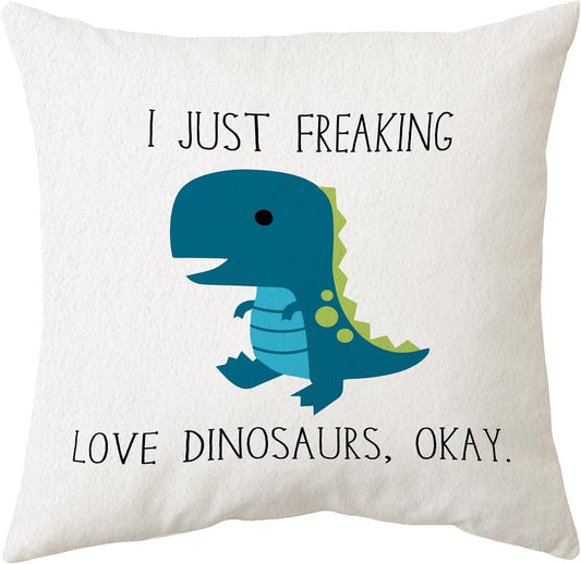 Sidhua Farmhouse Dinosaur Dino Themed Pillowcase Decorations for Home, I Just Freaking Love Dinosaurs Okay Dinosaur Throw Pillow Cover 18”x18”, Dinosaur Lover Gifts, Dinosaur Gift
