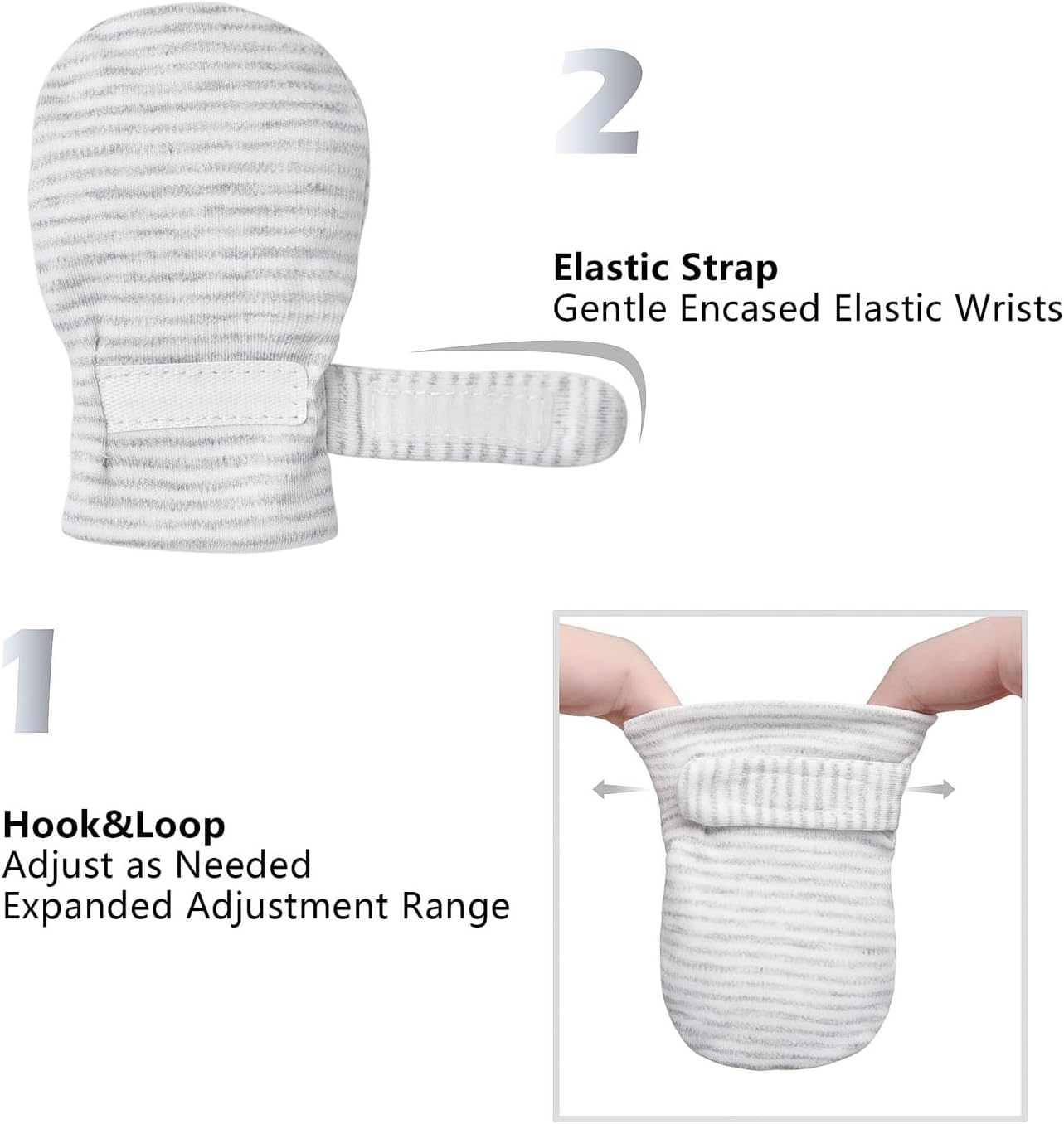 Newborn Baby No Scratch Mittens Stay On, 100% Cotton Breathable, Adjustable Infant Gloves for Baby Boys Girls Mittens