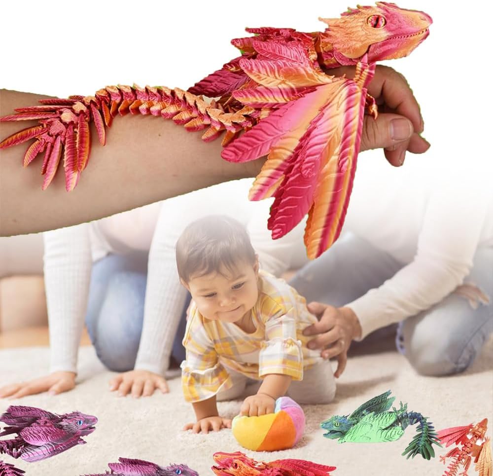 Feathered Wyvern Dragon, 3D Printed Dragon with Wings Animals Toys, Articulated Dragon Fidget Toys Desktop Pet Desk Birthday Party Gift for Kids and Adults (Purple)