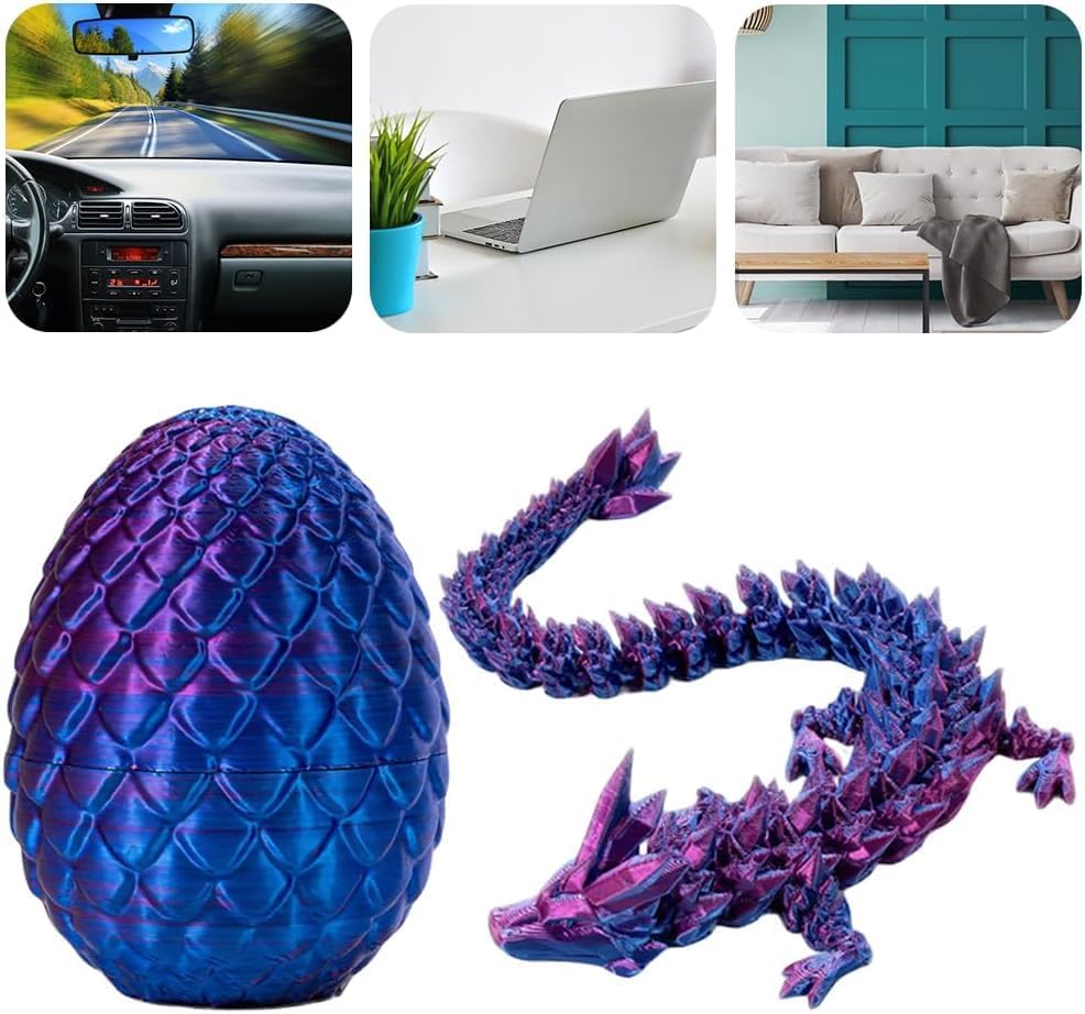 3D Printed Dragon in Egg, Full Articulated Dragon Crystal Dragon with Dragon Egg, Home Office Decor Executive Desk Toys, Adults Fidget Toys for Autism ADHD,3D Printed Gift