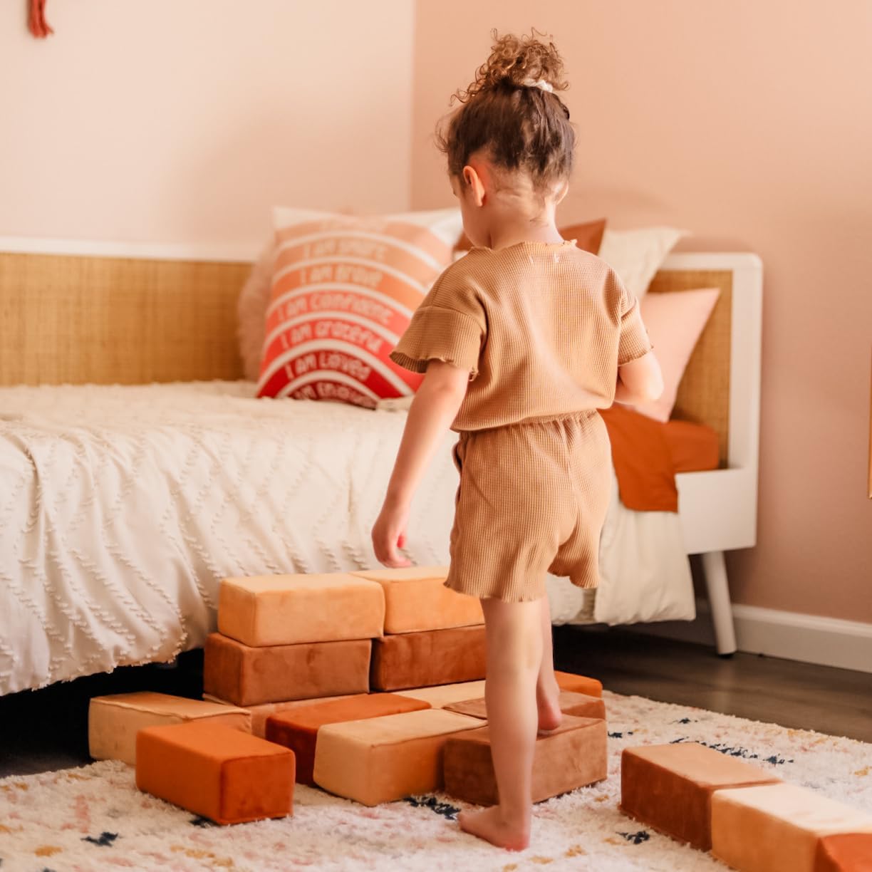 The Original Premium Plush Building Block for Kids - Certified Safe Foam Blocks in Luxuriously Soft Fabric Covers - Set of 24 (Desert)