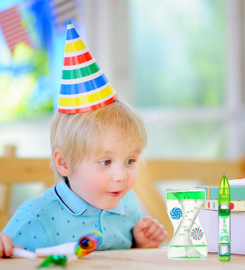 Liquid Motion Bubbler Pens Duple Wheel Colorful Timer Fidget Pens for Kids Sensory Toys Liquid Motion Bubbler Pen for Stress Relief and Anxiety Desk Toys Bubbler Timer Gifts for Kids 2 Pack Geen