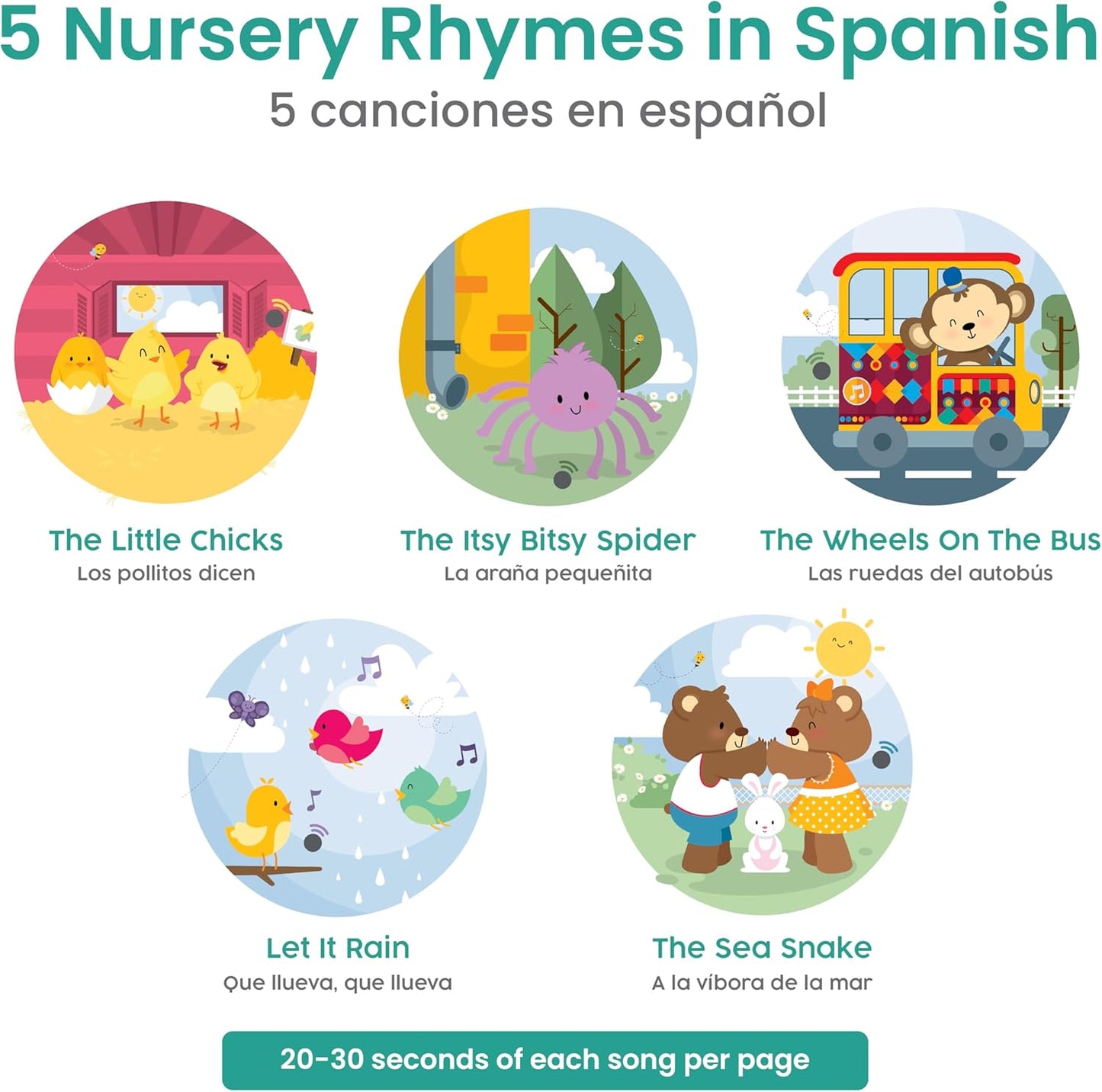 Binibi Spanish Musical Book for Babies & Toddlers 1-3 Los Pollitos Dicen & Other Nursery Rhymes | Spanish Learning for Kids | Bilingual Children's Book | Sound Book | Libro en espaรฑol para bebรฉs