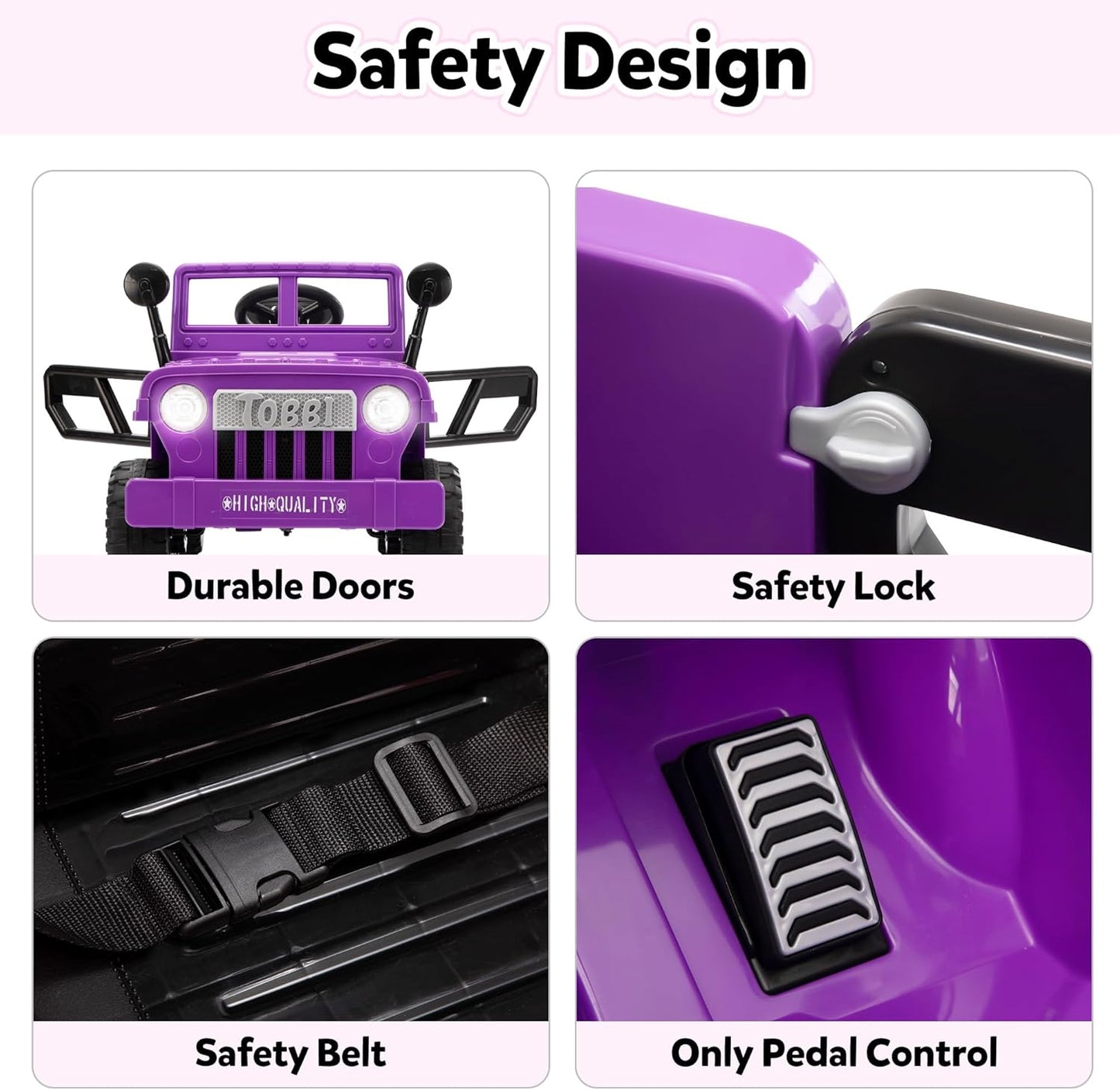 TOBBI 12V Kids Electric Ride On Car Toy, Children Battery Powered Truck to Drive, Motorized Vehicles for Toddlers 3-6 with with Off-Road Wheels/Suspension/Horn/LED Lights-Purple