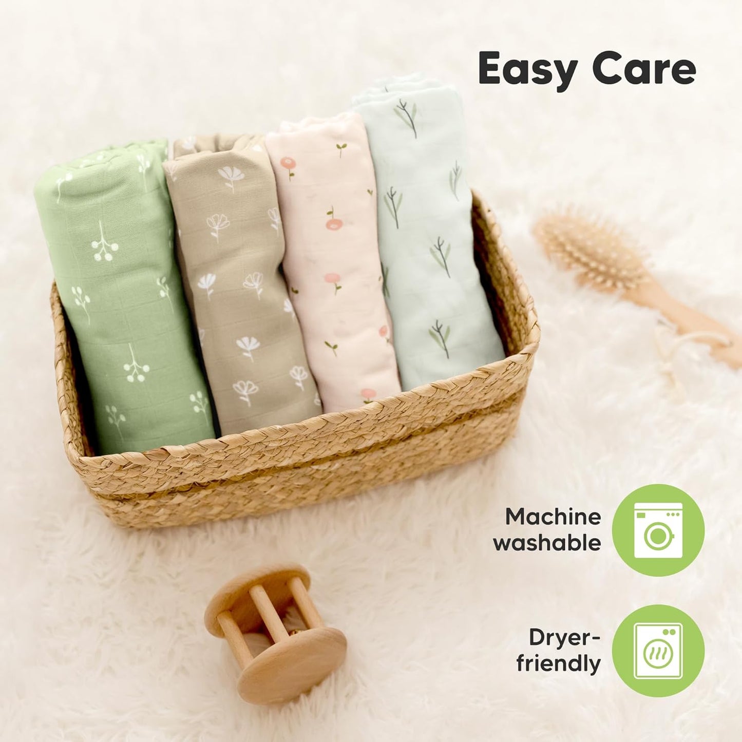 4-Pack Muslin Swaddle Blankets for Boys, Girls - Organic Baby Swaddles for Newborns, Soft & Breathable Receiving Baby Blankets for Girl, Boy, Neutral, Newborn Essentials Gift (Wild Bloom)