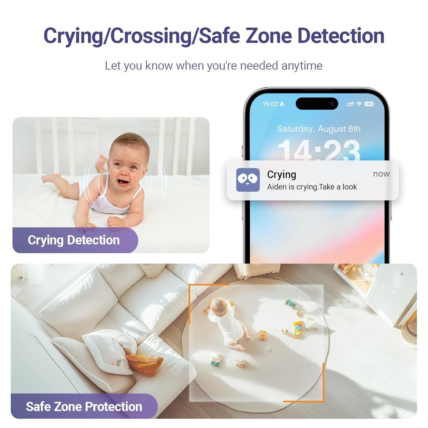 Baby Camera Monitor with Video & Audio, Smart Baby Monitor with Sleep & Breathing Motion Tracker, 2K Night Vision, AI Motion &Cry Detection WiFi Video Camera Monitor No Subscription, Upgrade Ver.