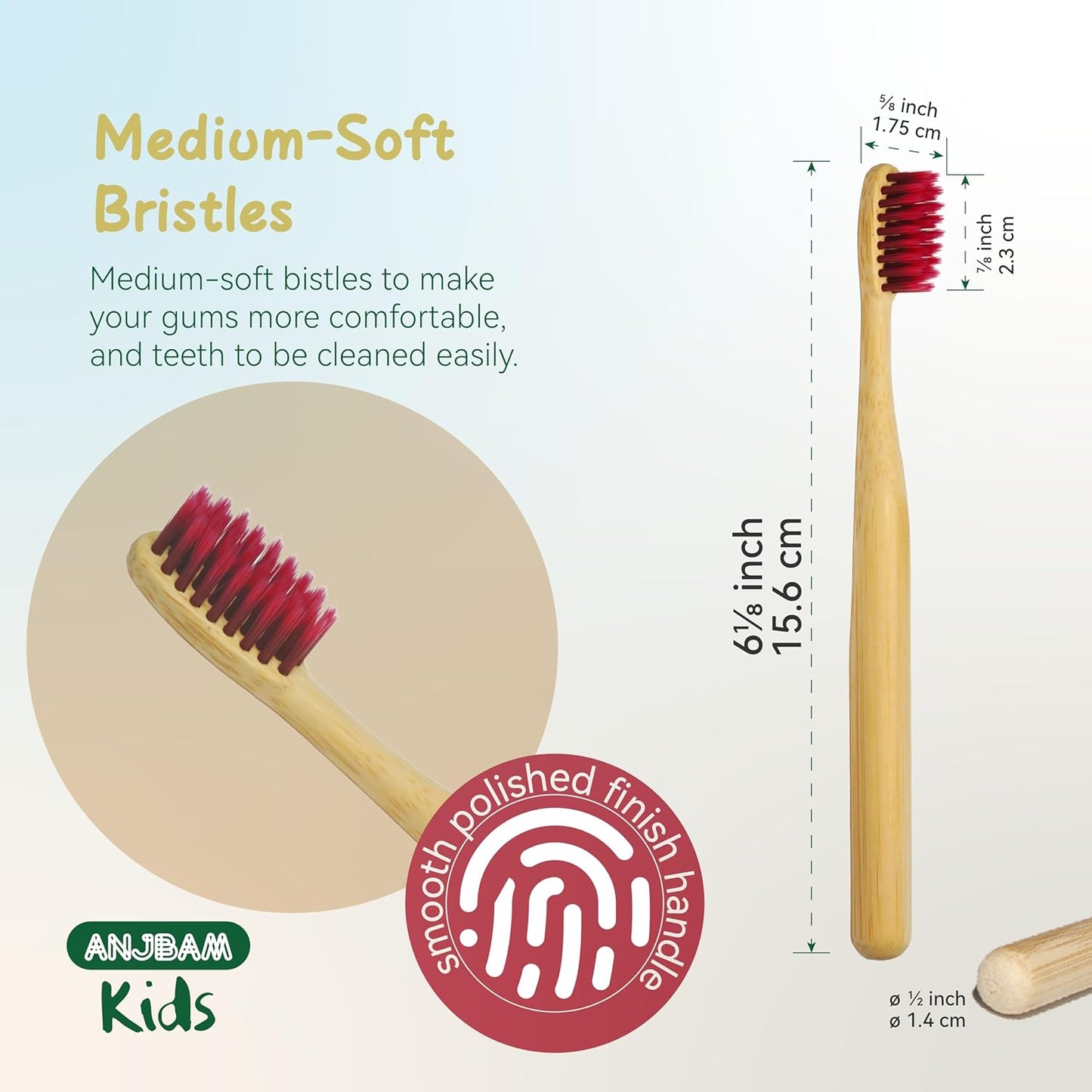 Children Bamboo Toothbrushes for 3 y+ Tots, BPA Free Bristles, Medium Soft, 6 PCS Bamboo Toothbrush for Dental Hygiene, Compostable and Sustainable, Classic Rounded Handle for Easy Grip