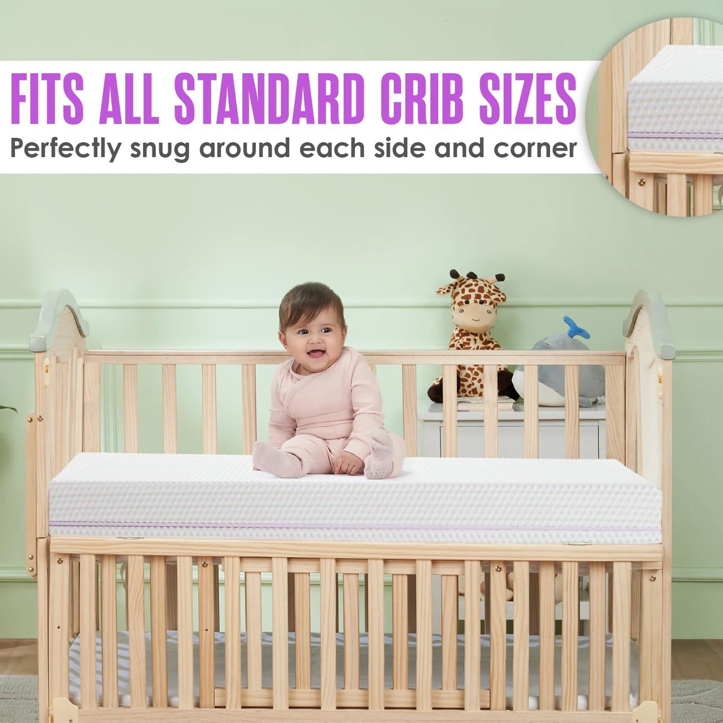Sleepah 5.5” Crib & Toddler Bed Mattress Dual Sided Cooling Memory Foam – Waterproof Washable Breathable Soft Cotton Fabric – CertiPUR Firm Baby Mattresses - for Baby & Toddlers (Pink)