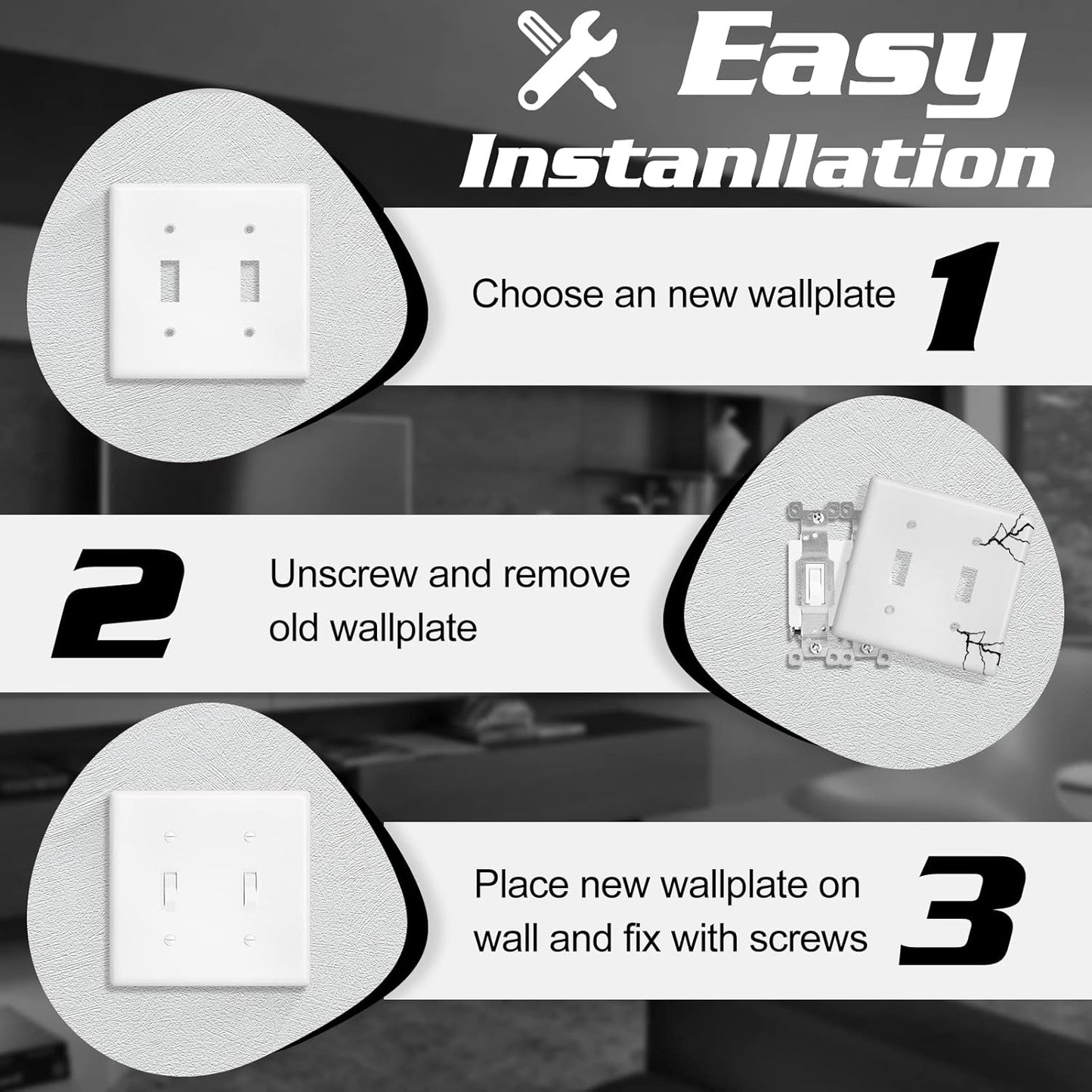 Decorator Wall Plate Double Toggle Light Switch Plate Outlet Cover,Unbreakable Polycarbonate Thermoplastic, White (10-Pack, Double Toggle-White)