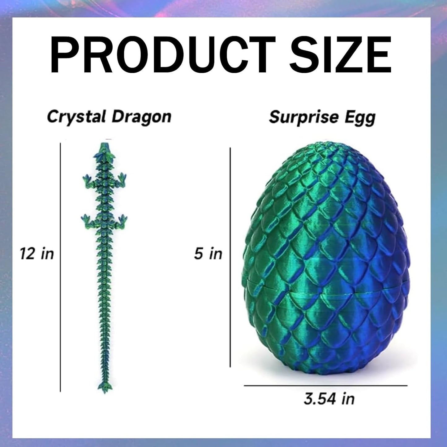 Cessfle 3D Printed Dragon in Egg, Crystal Dragon Eggs with Dragon Inside, Full Articulated Dragon Eggs 3D Dragon Toys, Mystery Dragon Egg for House of Dragon, 3D Printed Animals Fidget Toys