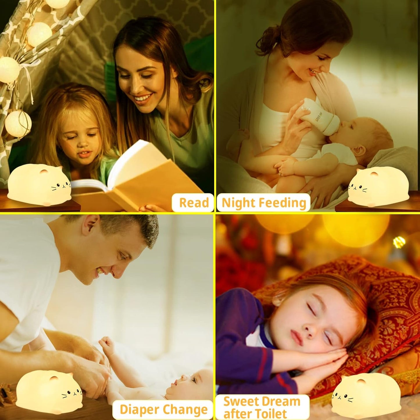 Tremdwoto Cat Night Light for Kids,Cute Colorful Night Light Baby Girl Squishy Night Light Lamp 3 Hour Timer Kitty Light USB Rechargeable Nursery Lamp Nightlight ,Gifts for Boys and Girls