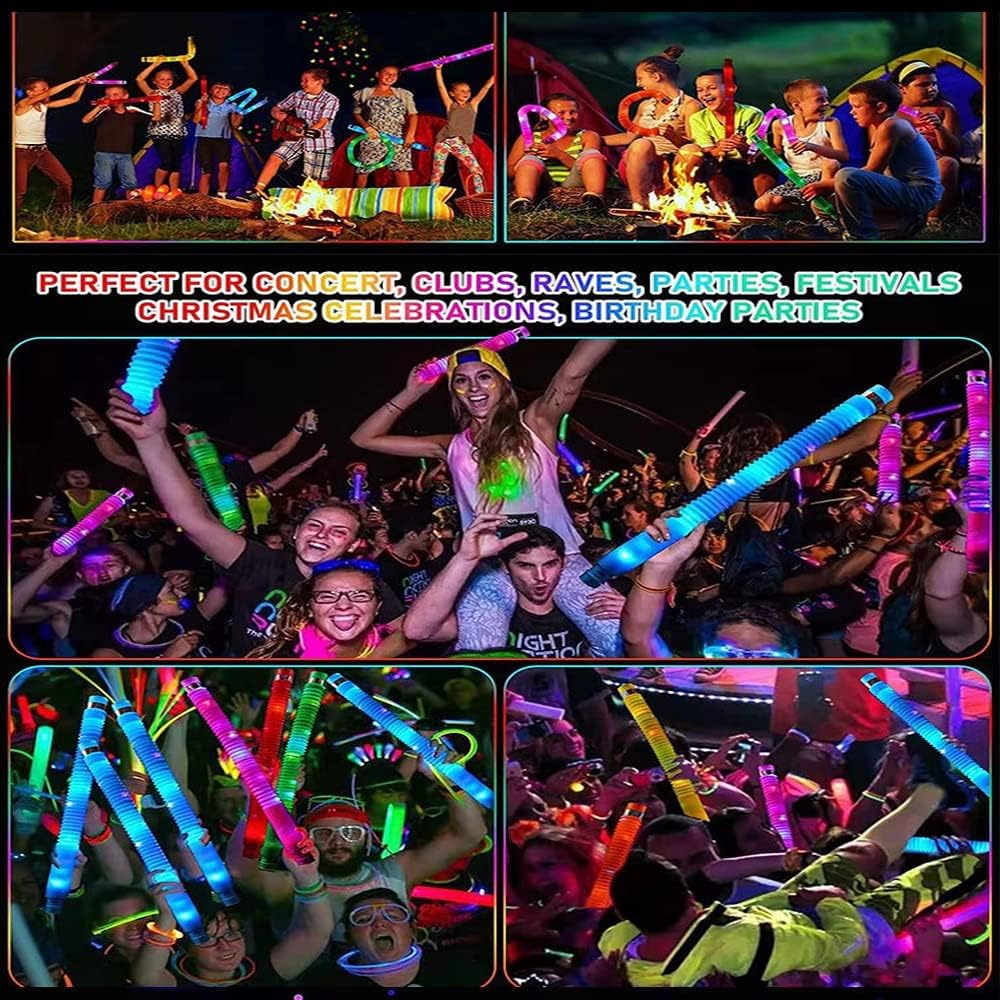 LED Light Up Pop Tubes Glow Sticks, Fidget Sensory Toys, Glow in The Dark Christmas Party Supplies Goodie Bag Stuffers for Boys Girls Birthday Party Carnival Return Gifts (50pcs)