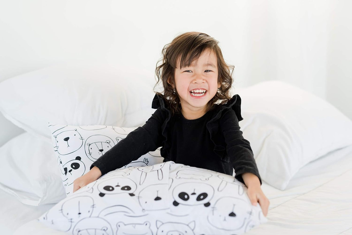 100% Cotton Toddler Pillowcase by ADDISON BELLE - Fits Both 13"x18" and 14"x19" Pillows - Soft, Durable & Breathable (Monochrome Animals)