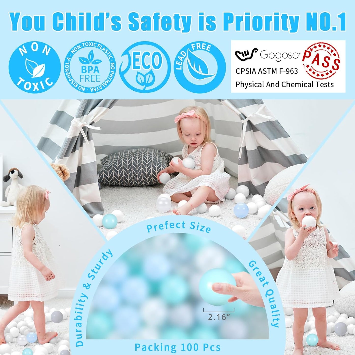 GOGOSO Playpen Balls for GirlsToddlers for Playhouse, Baby Pool, Play Ball Fun Centers, for Babies, Kids, Toddlers 1-3, Phthalate Free BPA Free