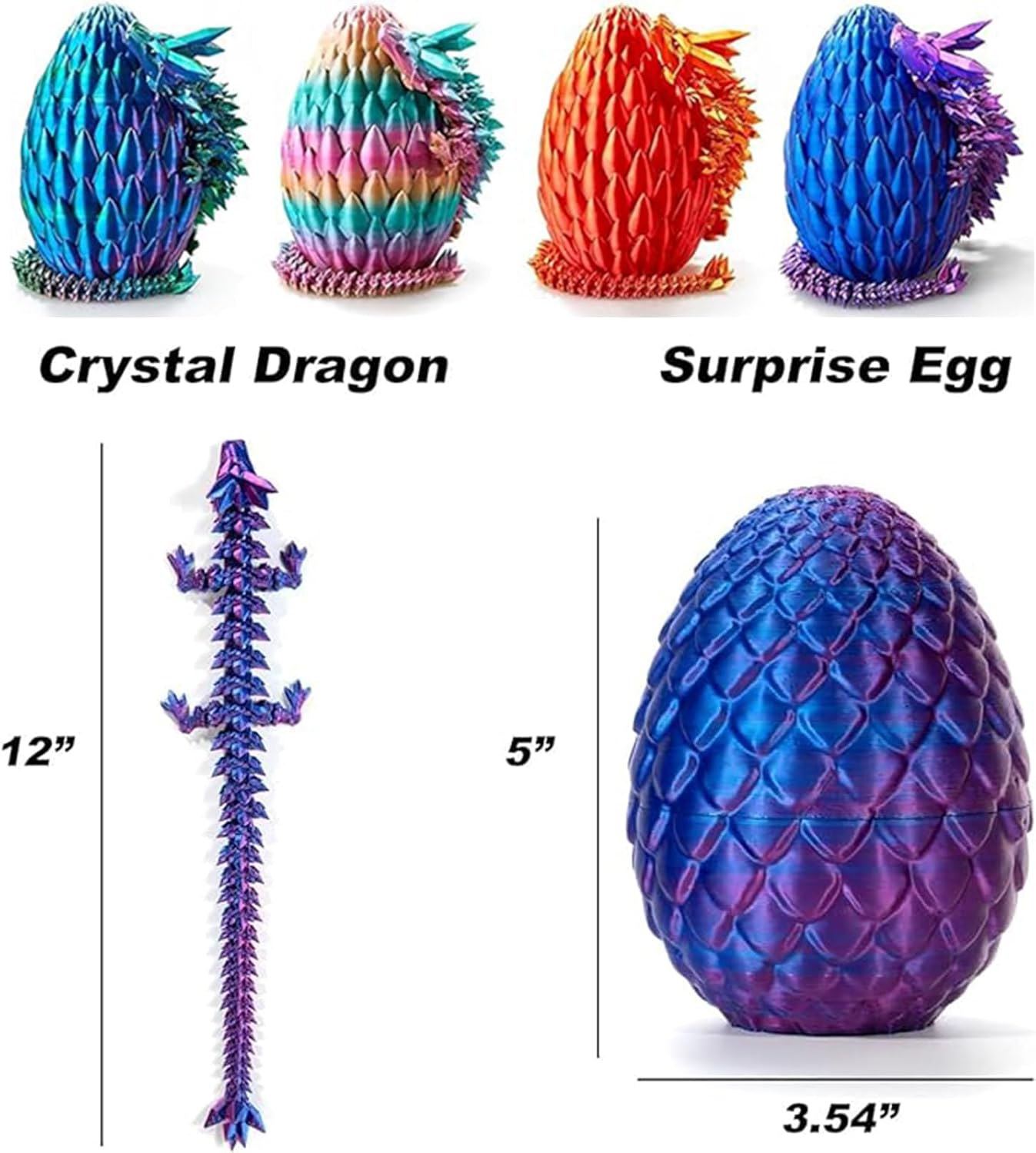Dragon Egg,3D Printed Articulated Dragon,Dragon Eggs with Dragon Inside,Dragon Toy,3D Printed Dragon Egg Fidget Toys,New Full Articulated Dragon Crystal Dragon (Purple)