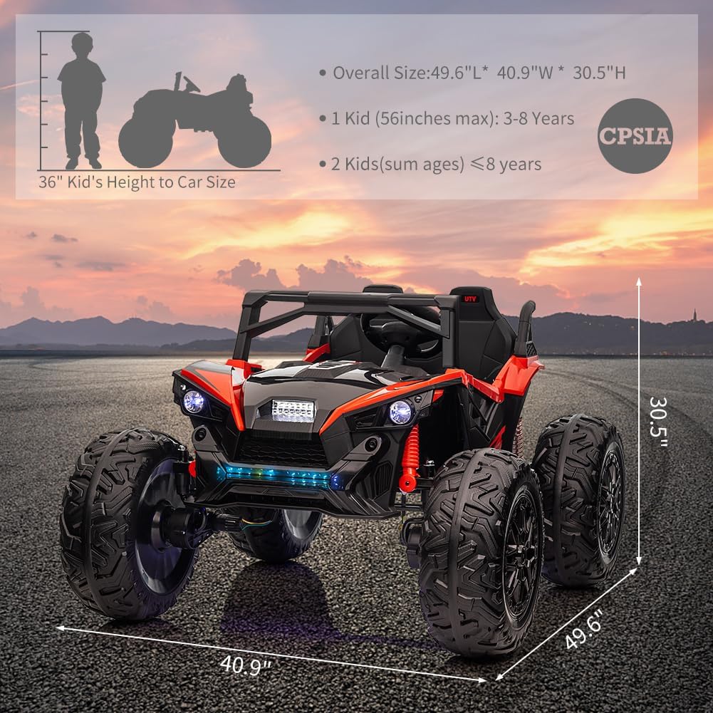 2 Seaters 24V Ride on UTV with Remote Control,10AH Battery, 400W Powerful Motors with 17" EVA Wheels, 20.5β Seat Width Electric Ride Toy with Metal Suspension,LED Lights,Music,Horn (Red)