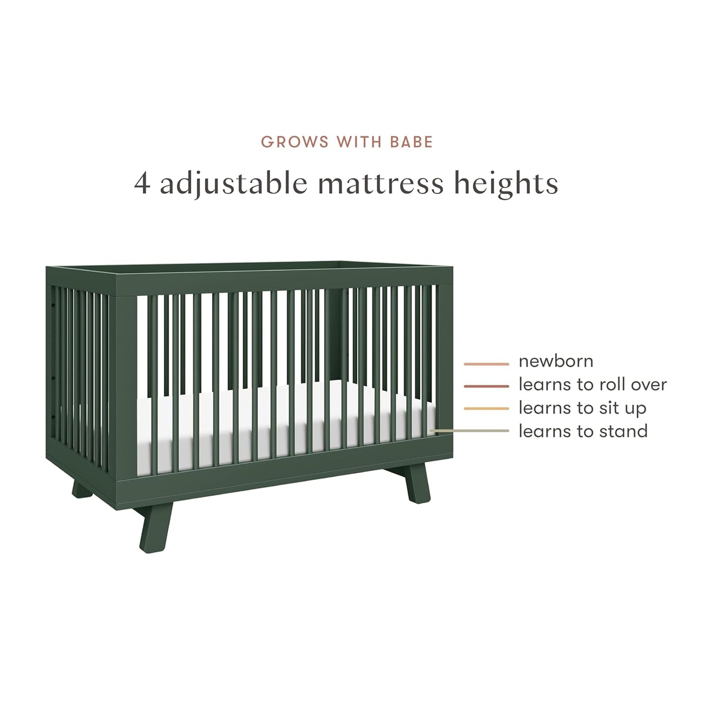 Babyletto Hudson 3-in-1 Convertible Baby Crib with Toddler Bed & Daybed Conversion - Strong, Durable, and Easy to Assemble - GREENGUARD Gold Certified w/ 4 Adjustable Mattress Heights - Forest Green