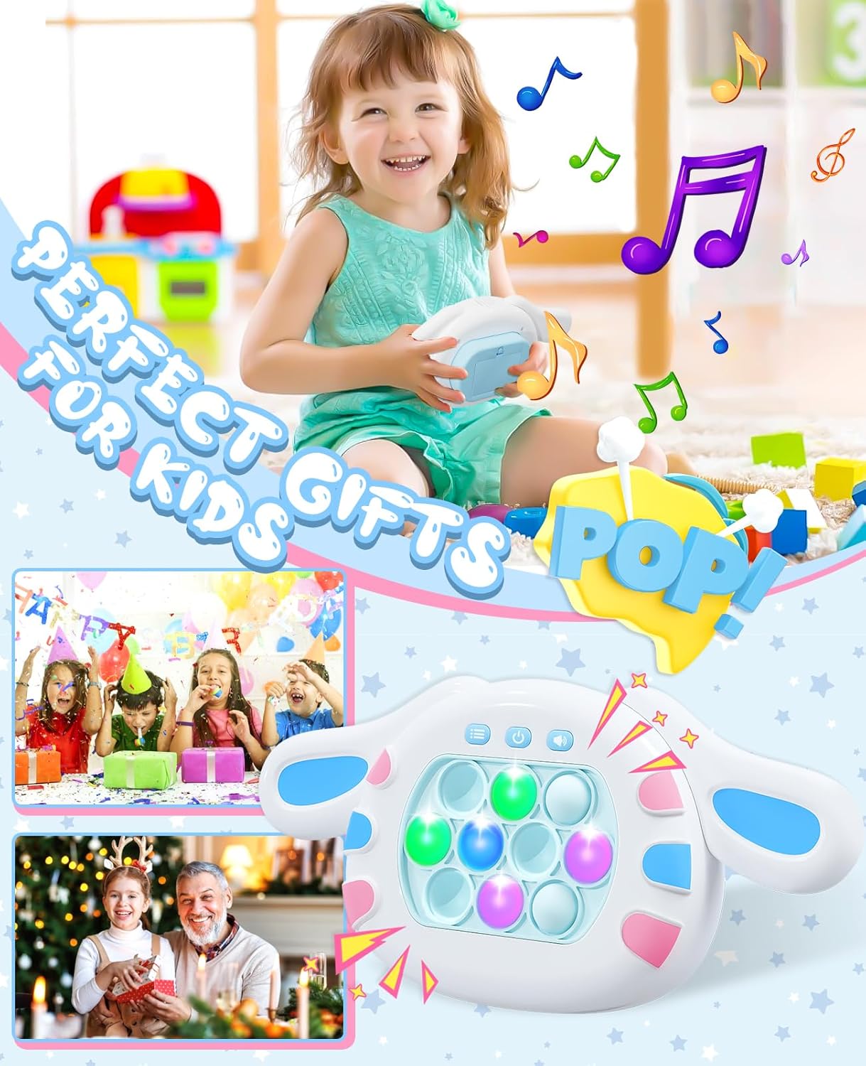 Pop Game Light Up Fidget Toy Fast Push Travel Games Gifts for Kids Ages 8-12 Teen Christmas Valentine's Day Autism Relief Accessories Toys for 3 4 5 6 7 8 9 Year Old Boy Girl Birthday Gift Idears