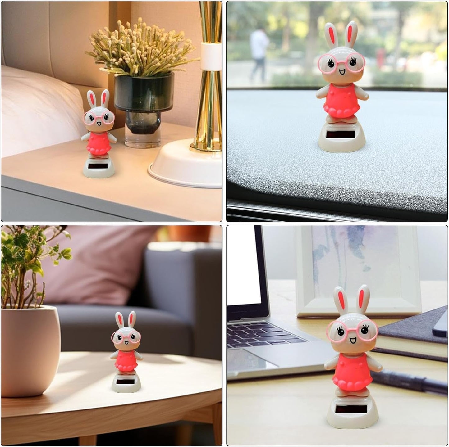 Easter Bunny Decoration, Solar Powered Dancing Rabbit, Car Dashboard Decorations, Versatile Shaking Head Dancing Toy Bunny Figurines for Desk Decor Car Home Gift for Men and Women Learning Education