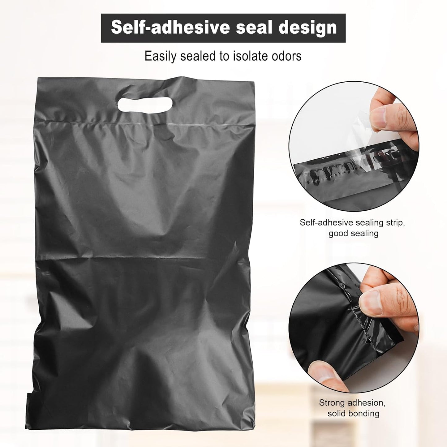 100 Pack Plastic Bags for Adult Diaper Disposal Handle Adult Diaper Disposal Self-Adhesive Strips to Seal in Odours Suitable for Elderly Nappy Care at Home and for Travel (White) (Black)