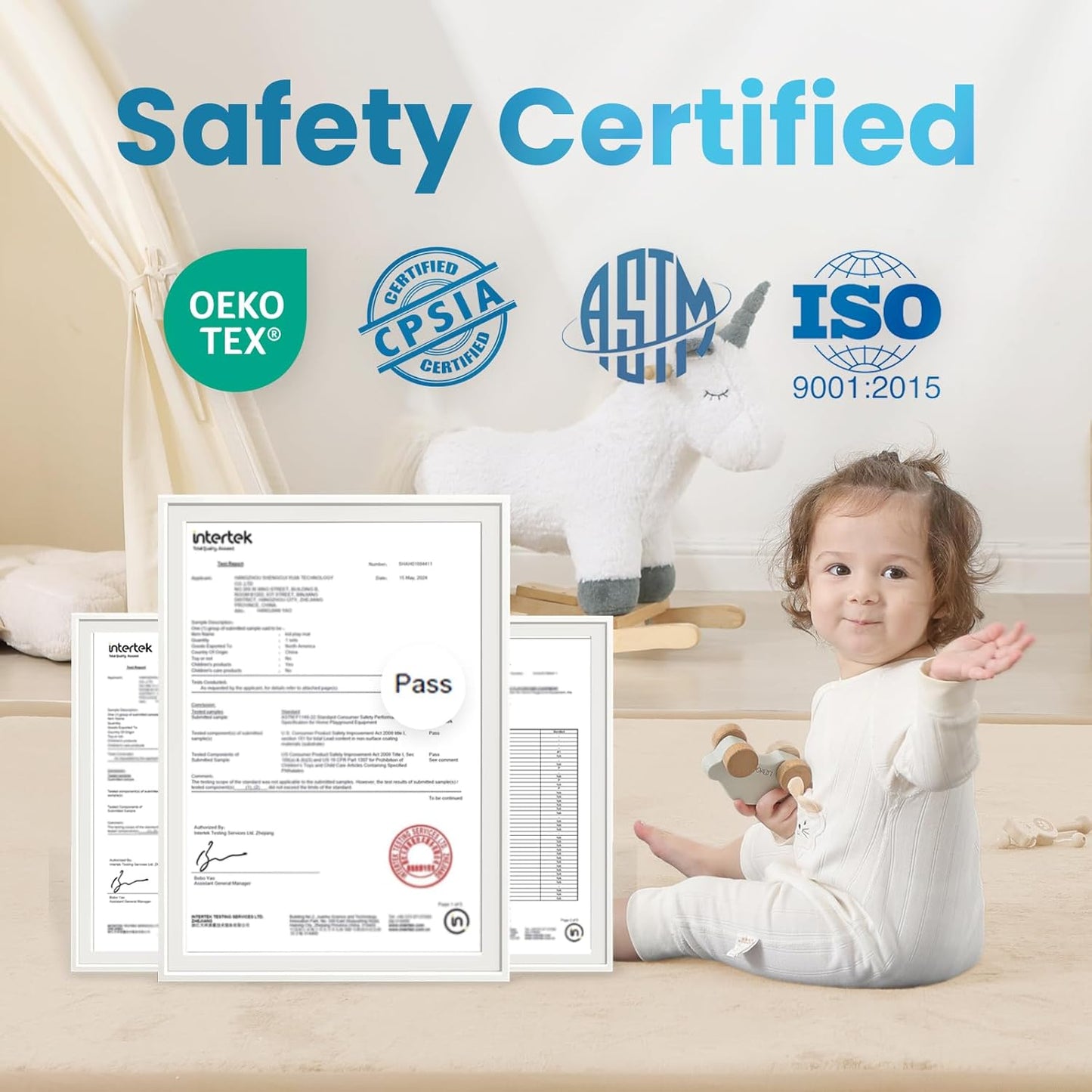 1.3" Thick Baby Play Mat for Floor Playpen,71x59 Large Foam Tummy Time Mat,Padded Support Soft Plush Nursery Rug for Infant,Kids Toddler Crawling Kick Activity (Beige)