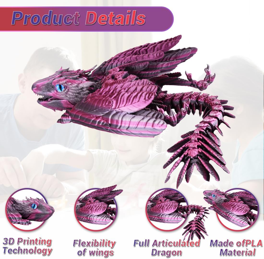 3D Printed Dragon, Feathered Wyvern Dragon, Articulated Dragon, Fidget Dragon Toys for Adult, Home Office Decor Executive Desk Toy