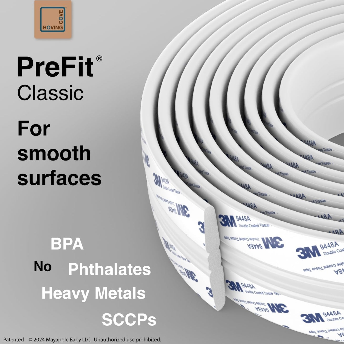 Roving Cove PreFit (Classic) Furniture Edge Corner Protector (Standard 15ft Edge 4 Corners), Baby Proofing Bumper Guards, Oyster White (Off White), Pre-Taped, for Straight Smooth Surfaces