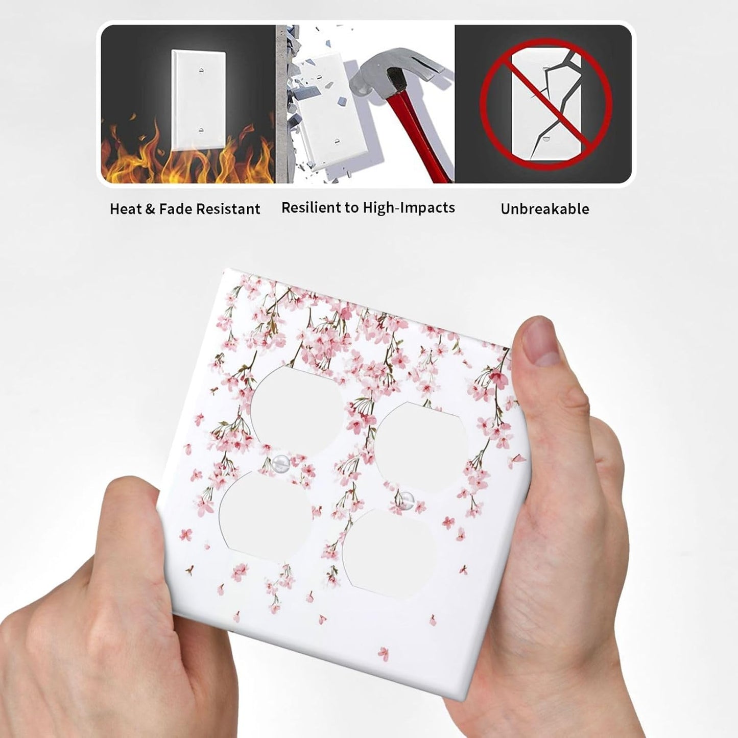 Outlet Covers Sakura Plant Floral Pink Flowers 2 Gang Double Duplex Decorative Light Switch Covers Electrical Wallplates Socket Faceplate For Bed Room Living Room Decor