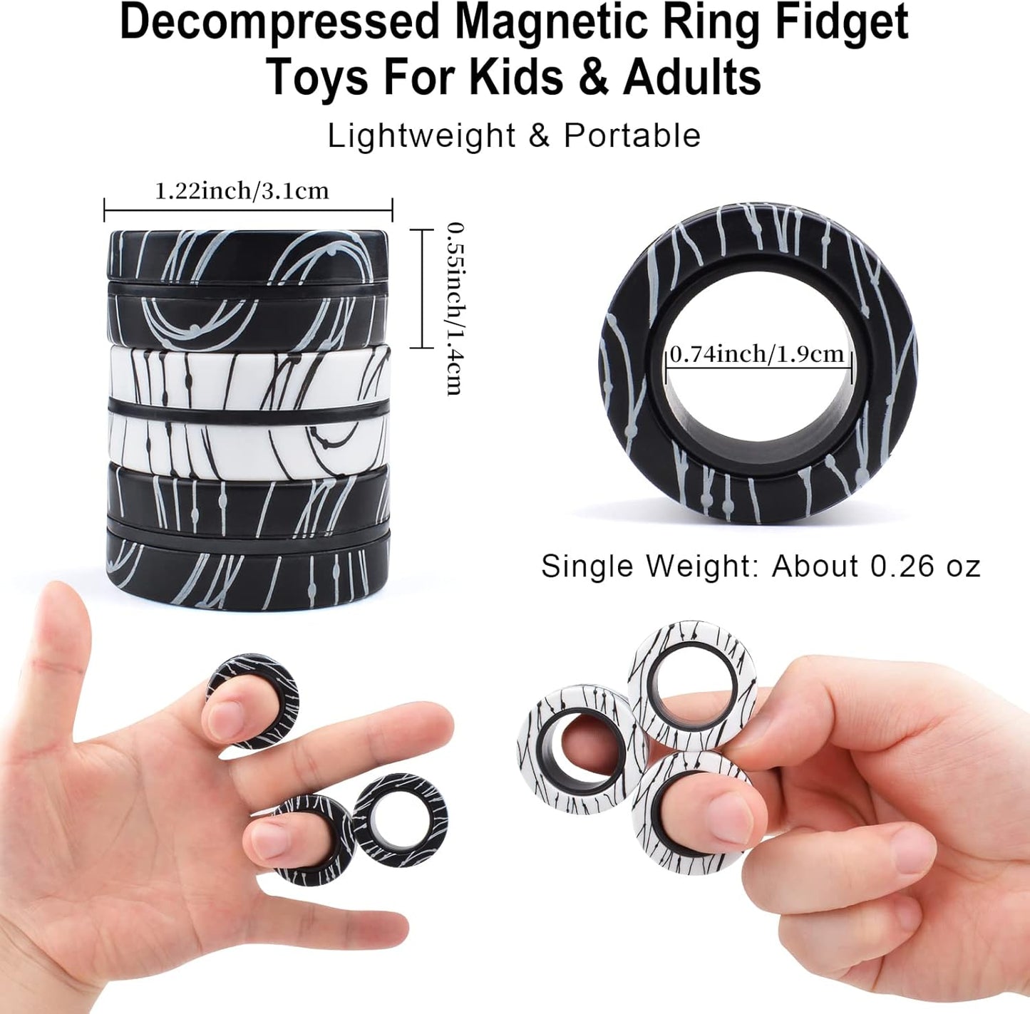 6 Pcs Magnetic Rings Fidget Toys for Teens, Adults & Kids|Easter Basket Stuffers|ADHD Fidget Toy Pack for Anxiety Relief,Coolest Gifts for Teen Boys,Birthday Gifts for 8 9 10 11+ Year Old Boy & Girl