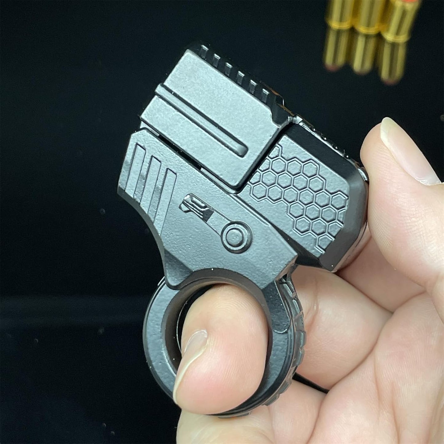 Alloy Gun Shape Fidget Ring EDC Fidget Spinner Metal Hand Spinner Adult Fidget Toys ADHD Tool Anxiety Stress Relief Toys Office Desk Toys (Black)