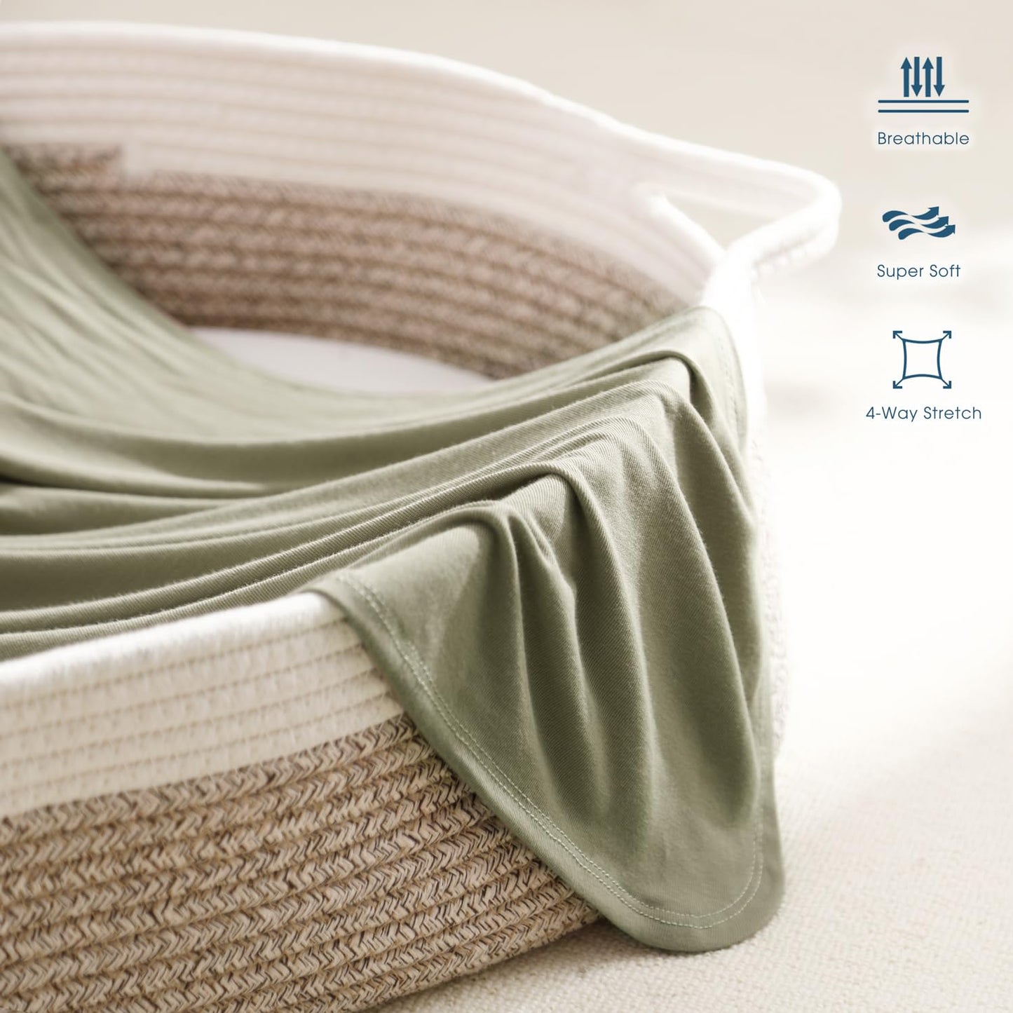 GRSSDER Newborn Swaddle Blanket, Ultra Soft Jersey Receiving Blanket with Matching Headband and Beanie Set, 47×47" Extra Large Nursery Swaddle Wrap for Girls and Boys