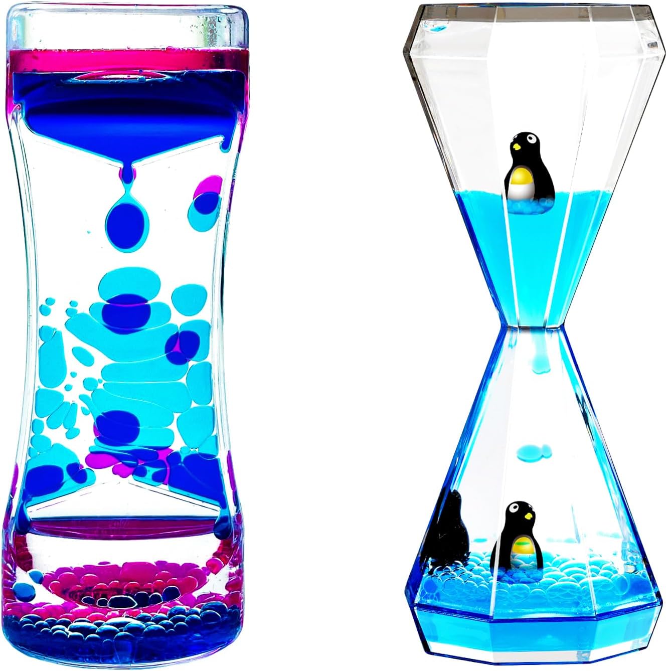 Liquid Motion Bubbler Waisted Model and Diamond Model Pack of 2 Great Rainbow Series Liquid Bubbler Timer Sensory Fidget Relaxation Stress Relief and Anxiety Relief Relaxing Autism