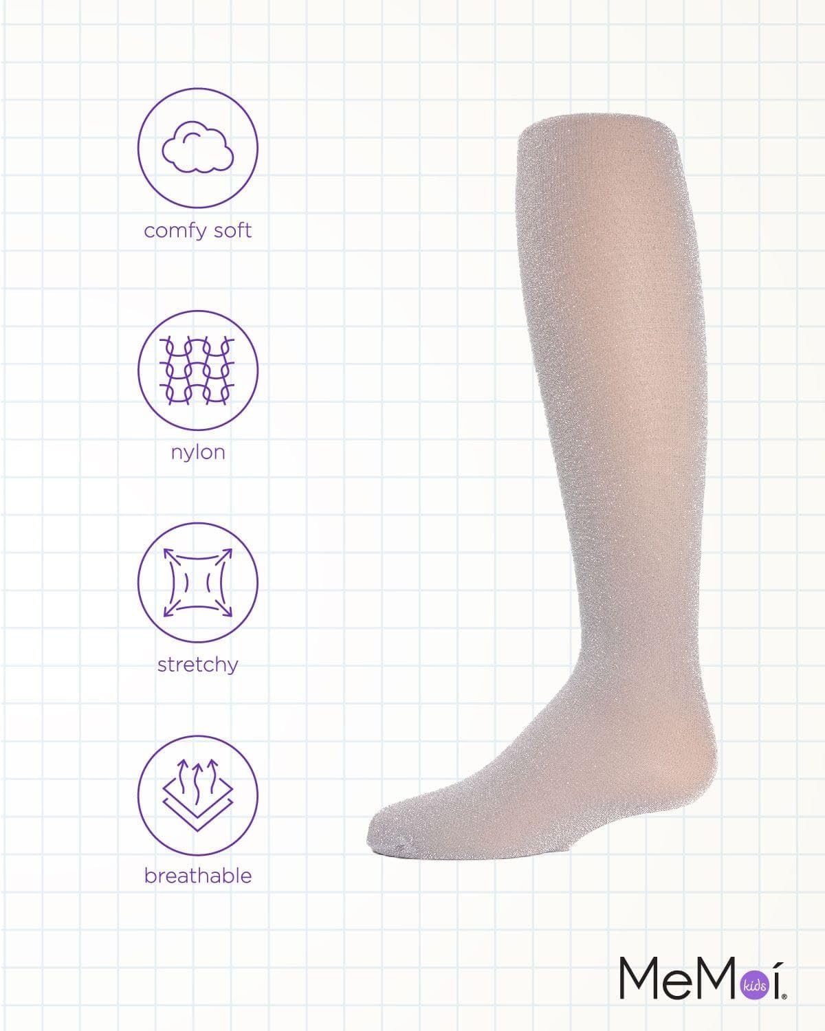 MeMoi Shining Star Shimmer Tights for Girls, Ultra Soft and Lightweight Opaque Girl Tights - Sizes 2-14