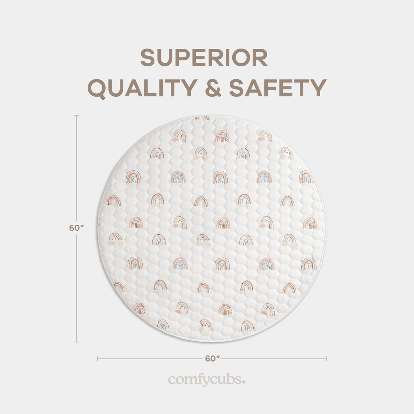 Comfy Cubs Round Kids Play Mat - Large 60 inches Soft Quilted Baby Floor Mat with Non-Slip Bottom - Plush Design for Toddlers' Playtime and Relaxation - Comfortable and Durable - Rainbow