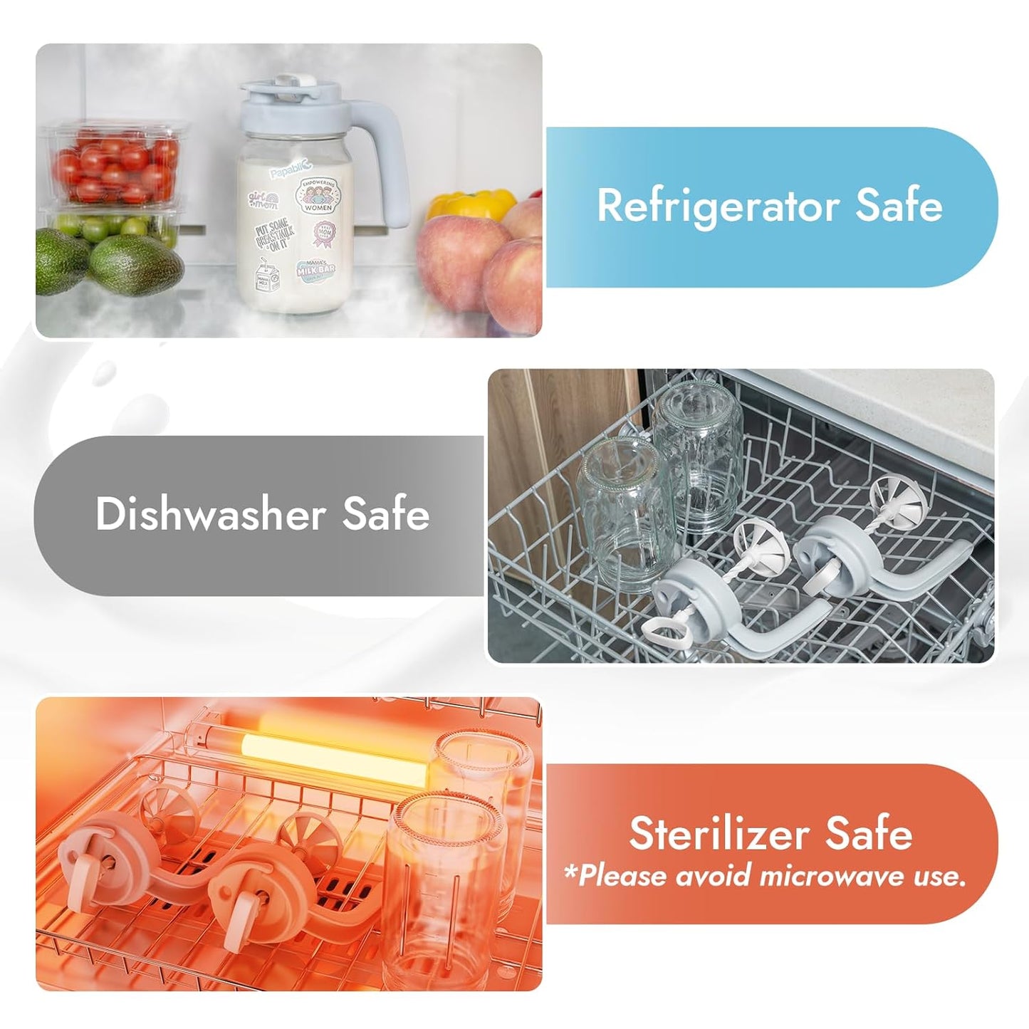 Papablic Glass Breastmilk Pitcher, Formula Mixing Pitcher with Mixing Handle Lid, Wide Mouth Mason Jar Mixer with Flip Locking Spout, Easy to Clean, BPA Free, Blue