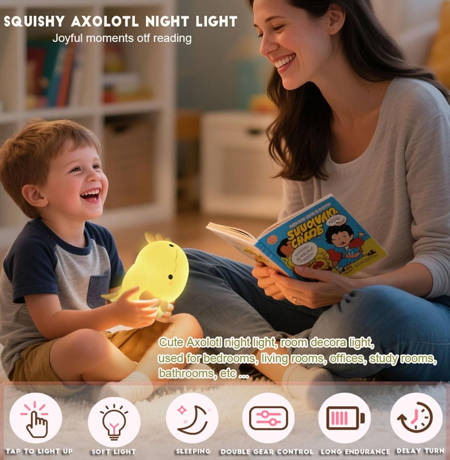 DREAMING MY DREAM Axolotl Night Light for Kids,Cute Axolotl Gifts lamp Rechargeable Light Table Bedside Lamp,LED Animal Silicone Nursery Night Lamp Cute Room Decor for Kids Girls Boys
