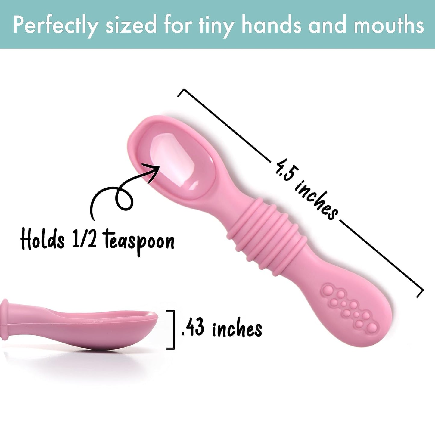 PrimaStella Silicone Chew Spoon Set for Babies and Toddlers - Safety Tested - BPA Free - Microwave, Dishwasher and Freezer Safe - Rosy Shades