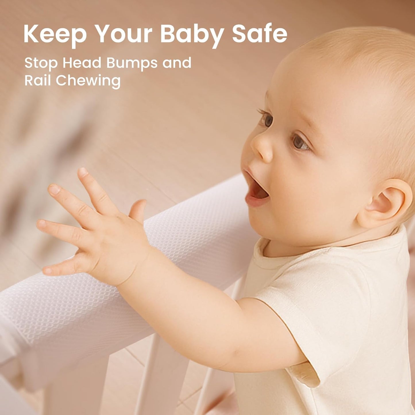1-Piece Baby Crib Rail Covers for Teething – Add-On Breathable Mesh Rail Guard (51" x 7"), Padded Protector, White (No Pocket) – Complements 3-Piece Set
