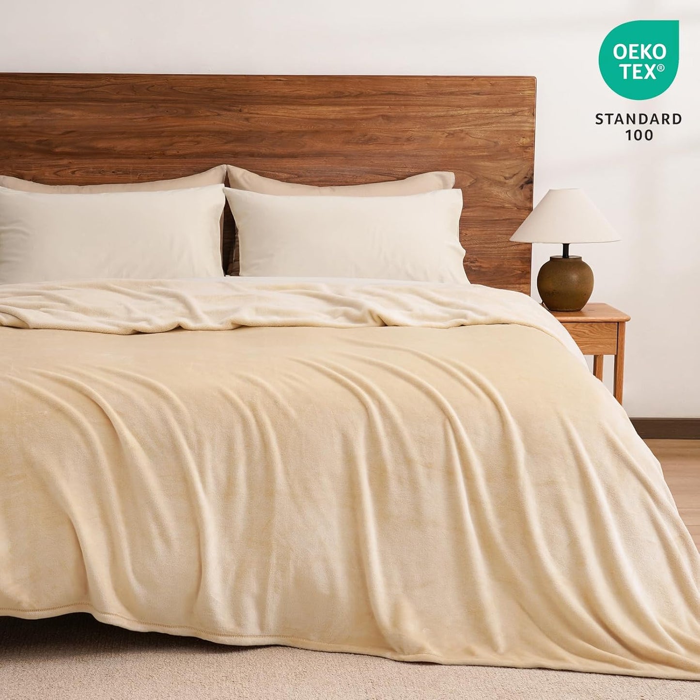 PHF Ultra Soft Fleece Blanket King Size, No Shed No Pilling Luxury Plush Cozy 300GSM Lightweight Blanket for Bed, Couch, Chair, Sofa Suitable for All Season, 108" x 90", Beige