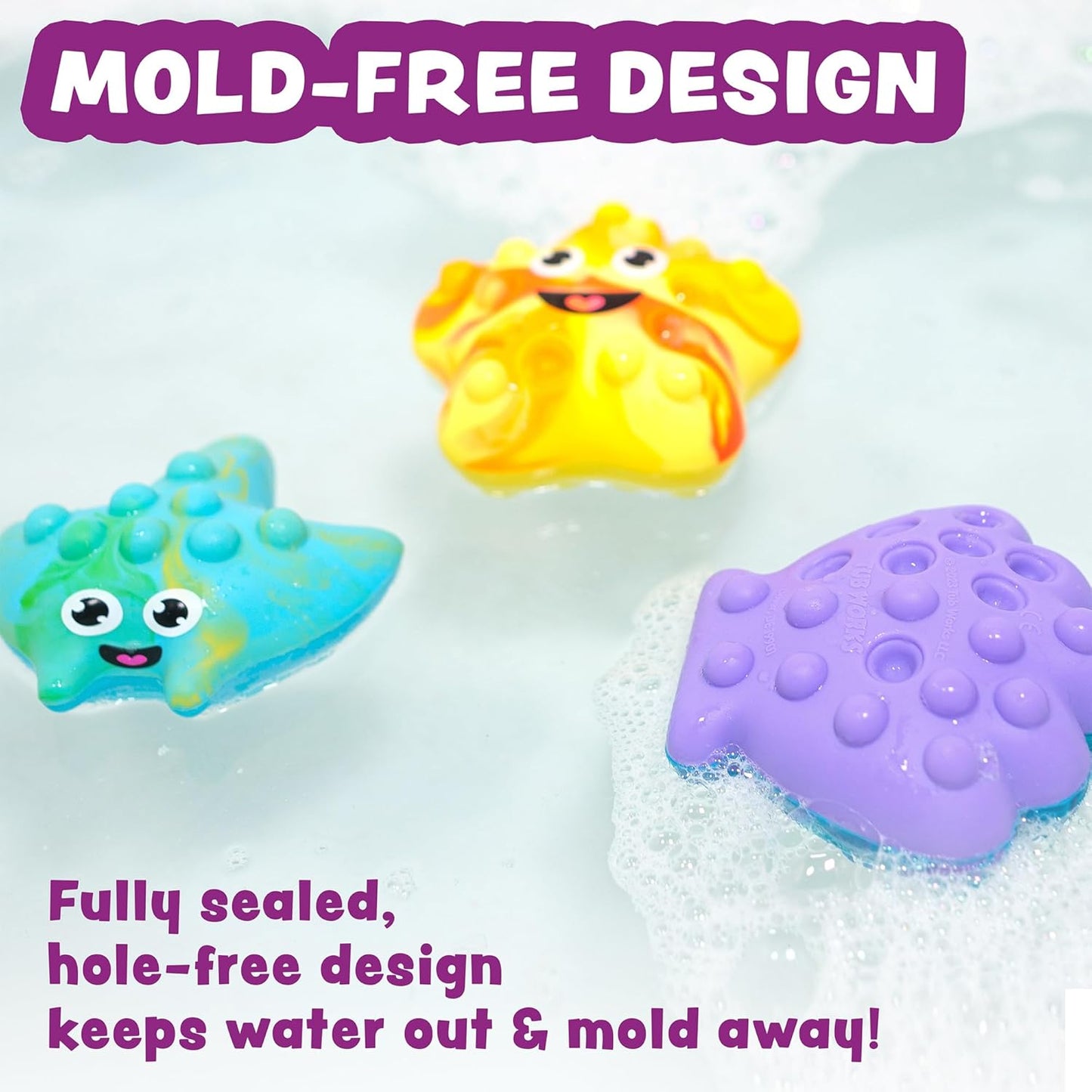 Tub Works® Tub Poppers™ Popping Kids & Toddler Bath Toys, 3 Pack | Push, Poke, Squish & Pop it Fidget Toys for The Bathtub | Irresistible Bubbles with Satisfying 'Pops' | Multi Sensory Kids Bath Toys