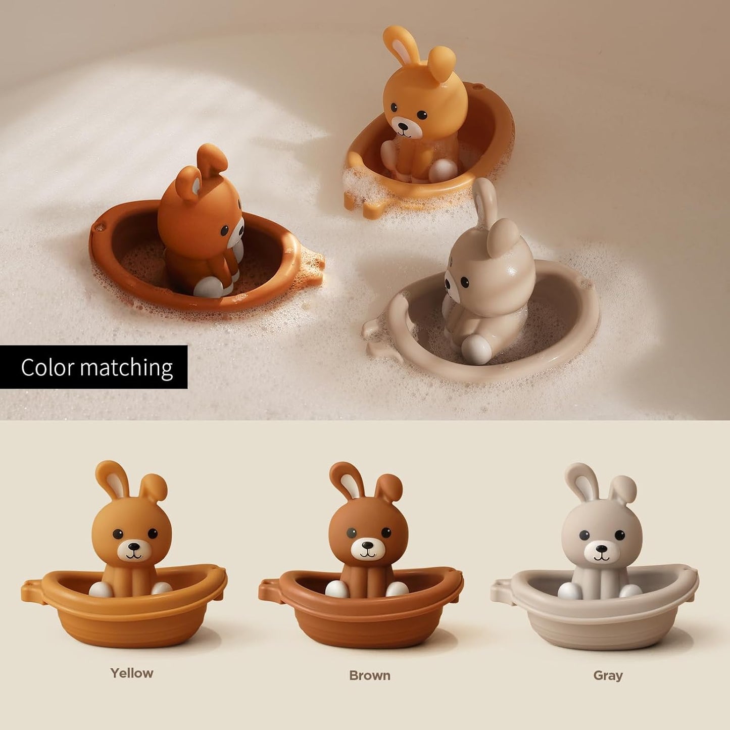 Nueplay Bathtub Toys for Toddlers 18M+,Baby Bath Toys with Animal Finger Puppets,Stackable Boat Train,Easter Bunny Gifts for Baby & Toddlers Set of 6