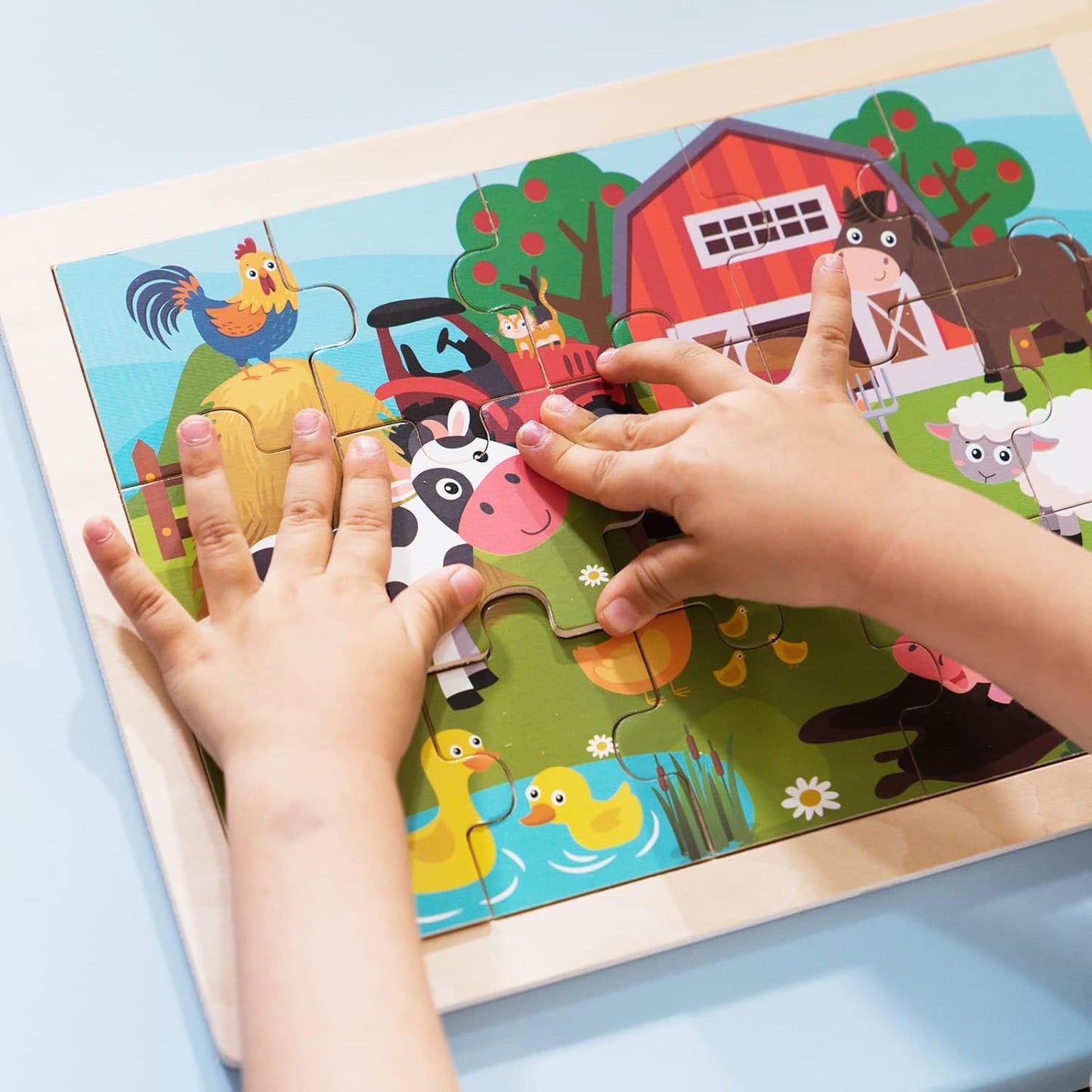 Animals Wooden Jigsaw Puzzle for Kids Set of 2 - African Wildlife and Farm Animals(15 pcs) Preschool Educational Learning Toys Gift for Toddlers Boys and Girls