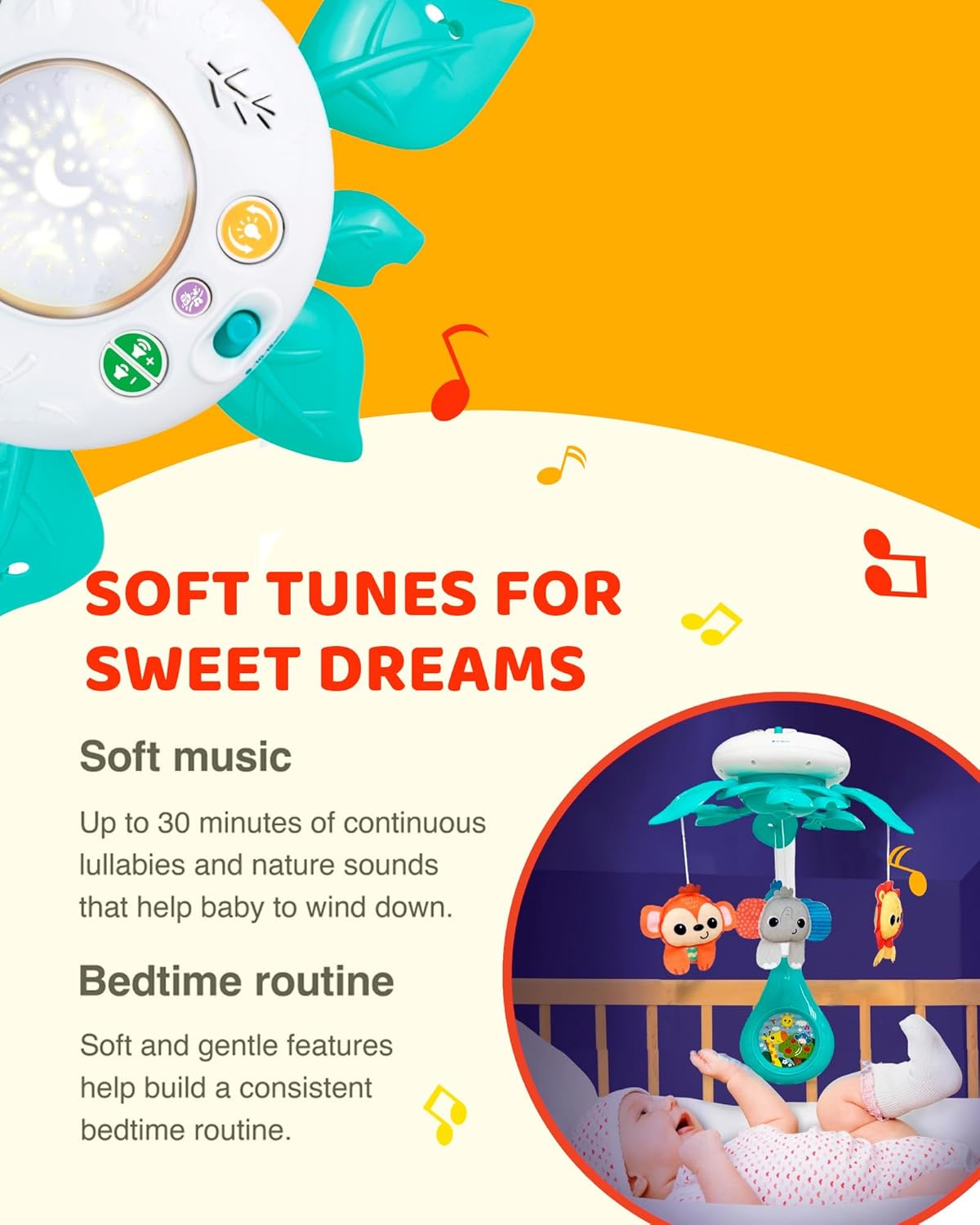 KiddoLab Baby Crib Mobile with Relaxing Music. Includes Ceiling Light Projector with Stars, Animals. Musical Crib Mobile with Timer. Nursery Toys for Babies Ages 0 and Older (New 2025 Model)