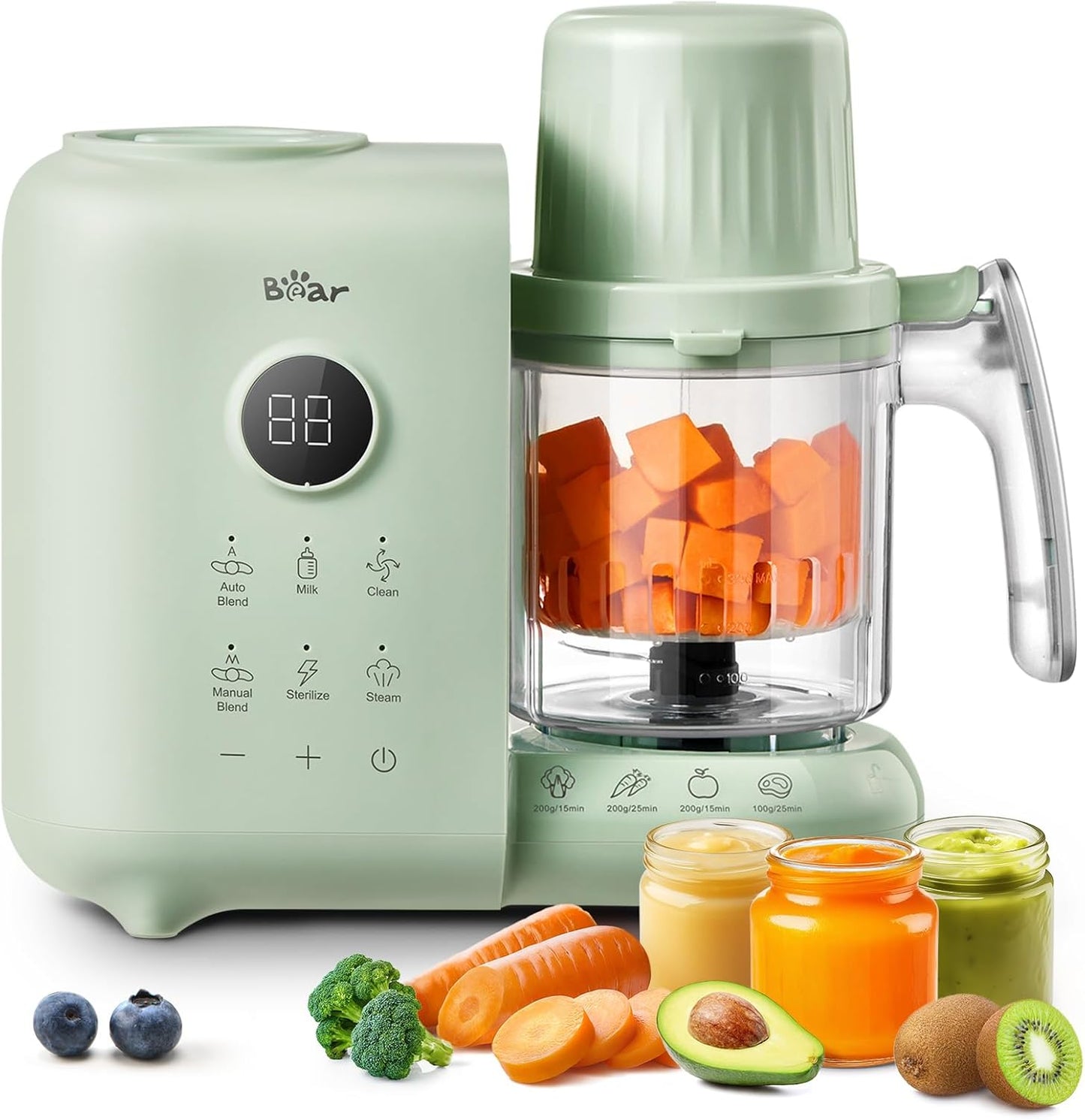 Bear Baby Food Maker with Two Layer Steam Baskets, Multifunction Baby Food Processor Steamer Puree Blender, Baby Food Mill with Bottle Warming Sterili-zing Auto Cleaning Function, BPA-Free