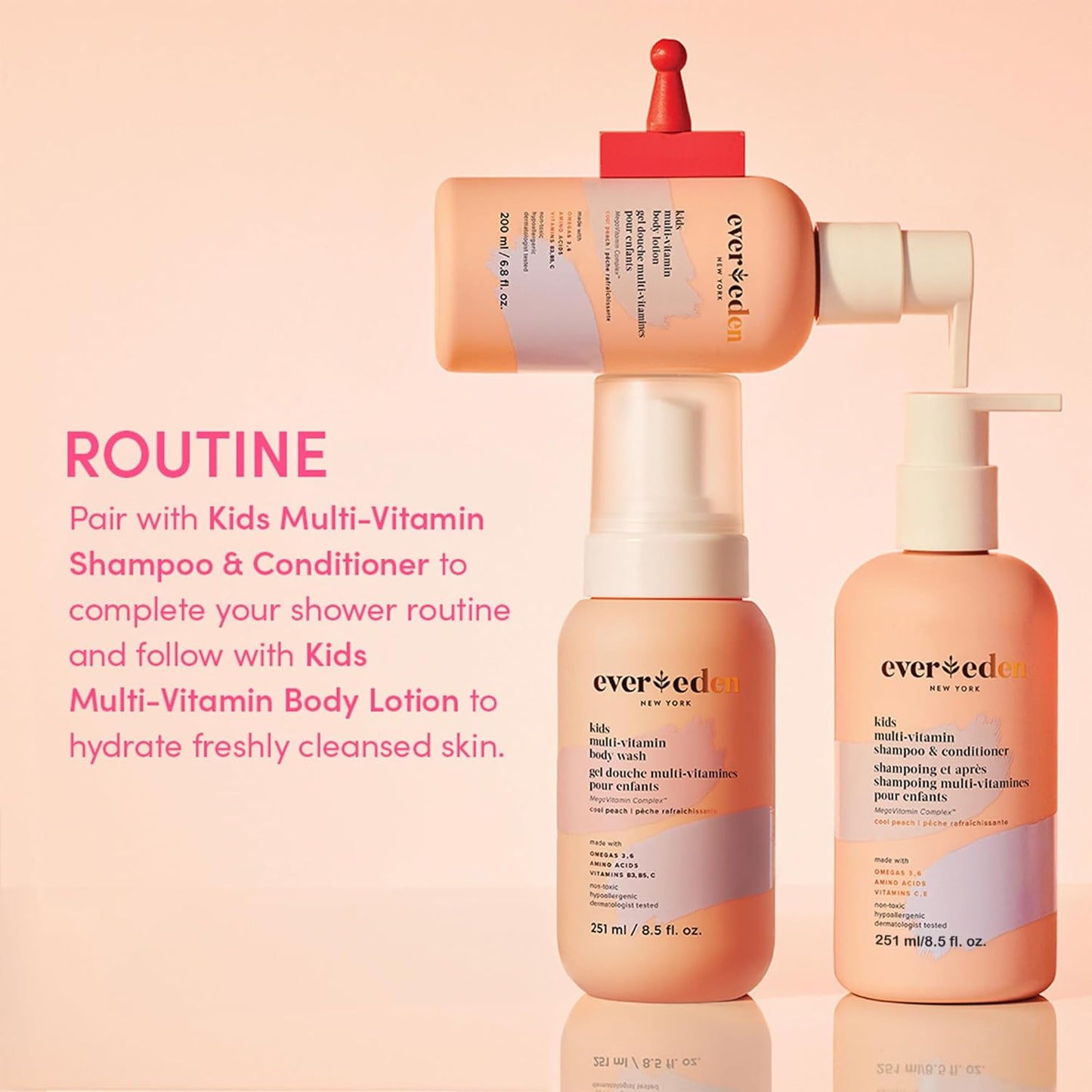 Evereden Kids Shampoo and Conditioner 2 in 1: Cool Peach, 8.5 fl oz. | Gentle Kids Skin Care | Non-toxic and Clean Ingredients