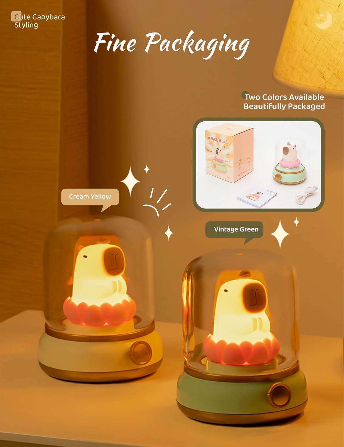 Lucky Capybara Night Light, Cute Lamp and Cozy Lighting,Rotate to Adjust Brightness,Rechargeable Night Light for Kids,Capybara Gift,Cute Stuff Gifts for Children,Lucky Capybara Bring Good Luck